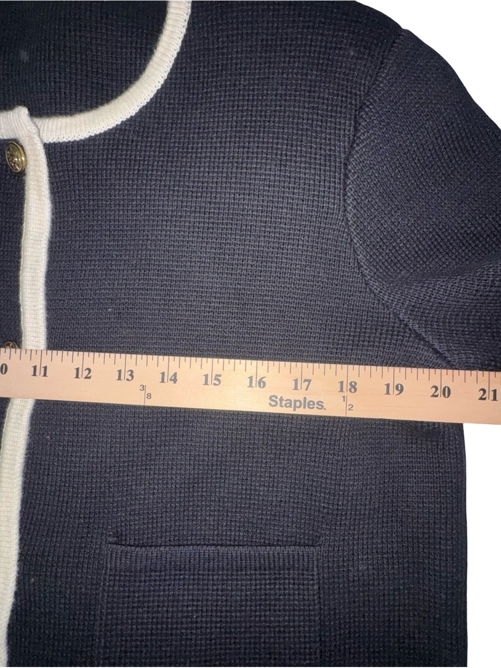 Alex Mill Large Navy Cream Trim Button Cardigan Sweater Quiet Luxury Coastal - Picture 5 of 8